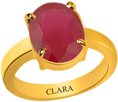 

Clara Ruby Manik 4.8 carat or 5.25ratti Panchdhatu Silver Ruby Yellow Gold Plated Ring