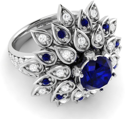 

Ciemme Gemstone Collection Blue Sapphire Floral Cocktail Silver Sapphire Gold-plated Plated Ring, White