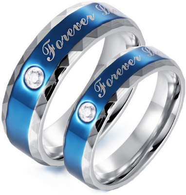 

Aaishwarya Forever Love Engraved Blue Genuine Zircon Couple/ Wedding/ Promise Stainless Steel Silver Plated Ring Set