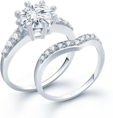 

Sukkhi Cubic Zirconia Stone Studded Solitaire Double Alloy Cubic Zirconia Rhodium Plated Ring, White