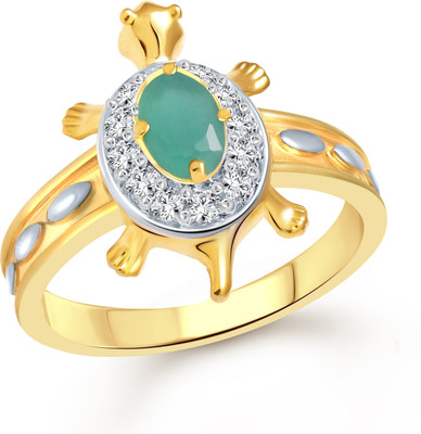

Vighnaharta Gemstone Emerald Tortoise Alloy Cubic Zirconia Gold-plated Plated Ring