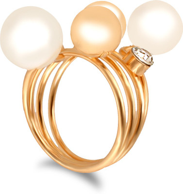 

Fasherati Spiral Ring in White and Golden Pearls Alloy Crystal Rhodium Plated Ring