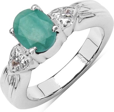 Johareez Sterling Silver Emerald Sterling Silver Plated Ring