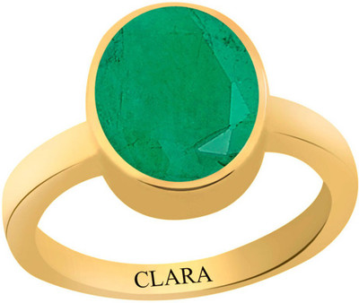 

Clara Emerald Panna 5.5 carat or 6.25ratti Panchdhatu Silver Emerald Yellow Gold Plated Ring