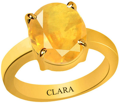 

Clara Yellow Sapphire Pukhraj 3 carat or 3.25ratti Panchdhatu Silver Sapphire Yellow Gold Plated Ring