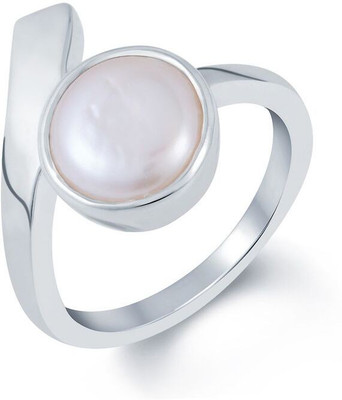 

G-Luck Moti Stone Weight - 3.4 Carat / 4.0 Ratti Silver Pearl Ring, White