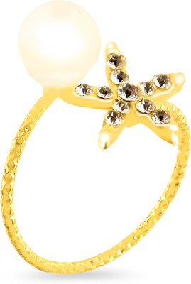

Fasherati Star Fish and Pearl Alloy Crystal Rhodium Plated Ring, Gold