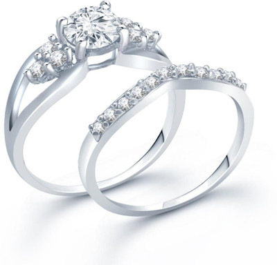 

Sukkhi Cubic Zirconia Stone Studded Solitaire Double Alloy Cubic Zirconia Rhodium Plated Ring, White