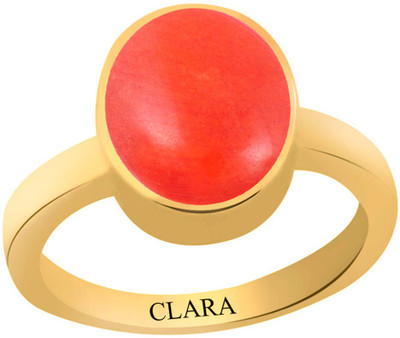 

Clara Coral Moonga 6.5 carat or 7.25ratti Panchdhatu Silver Coral Yellow Gold Plated Ring