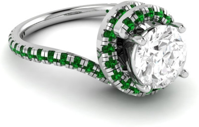 

Ciemme Gemstone Collection Emerald Halo Twisted Silver Emerald Gold-plated Plated Ring, White