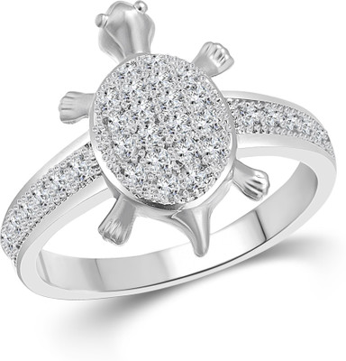 Vighnaharta Micro Tortoise Alloy Cubic Zirconia Gold-plated Plated Ring, Silver