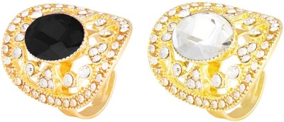 Shining Jewel Combo Gift Pack of 2 Brass Cubic Zirconia Gold Plated Ring