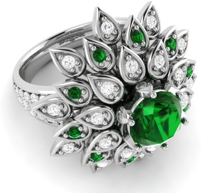 

Ciemme Gemstone Collection Green Emerald Floral Cocktail Silver Emerald Gold-plated Plated Ring, White
