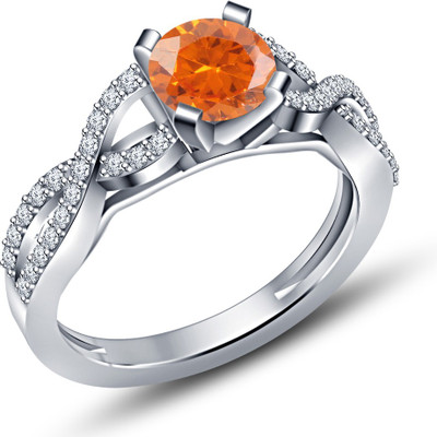 

Vorra Fashion Anniversary Twisted Shank Fashion Sterling Silver Sapphire, Cubic Zirconia Platinum Plated Ring, Orange;white