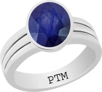 PTM Natural Blue Sapphire (Neelam) Gemstone 3.25 Ratti or 2.96 Carat for Male and Female Sterling Silver Ring