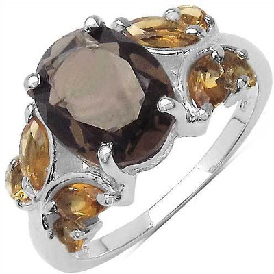 

Johareez 3.20CTW Genuine Smoky Topaz & Golden Citrine .925 Sterling Silver Ring Silver Topaz Sterling Silver Plated Ring, Brown