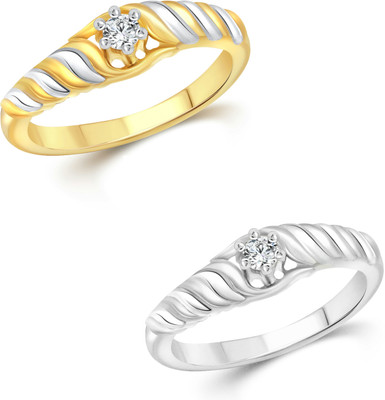 

Vighnaharta Vighnaharta Glowing Solitaire Selfie Alloy Cubic Zirconia Gold-plated Plated Ring Set, Gold;silver