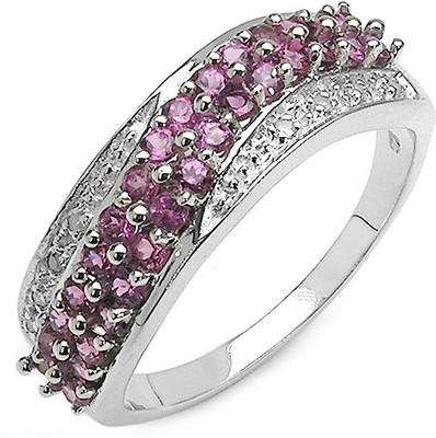 

Johareez 0.16CTW Genuine Rhodolite & Diamond .925 Sterling Sliver Ring Silver Sterling Silver Plated Ring, Red