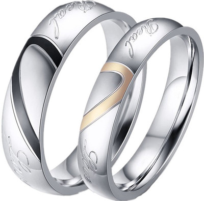 

Aaishwarya Real Love Inscribed Heart Designed Couple / Wedding / Promise Stainless Steel Silver Plated Ring Set