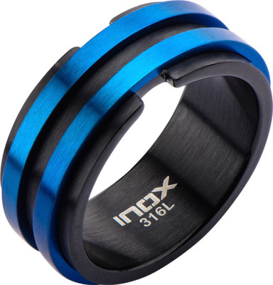 

Inox Jewelry Double Layer Banded Stainless Steel Ring, Black;blue