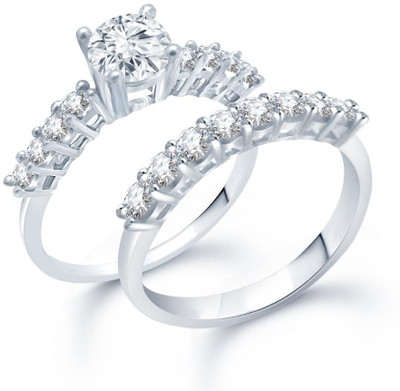 

Sukkhi Cubic Zirconia Stone Studded Solitaire Double Alloy Cubic Zirconia Rhodium Plated Ring, White