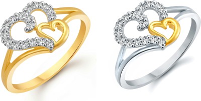 VIGHNAHARTA Couple Heart Selfie Alloy Cubic Zirconia Gold Plated Ring Set