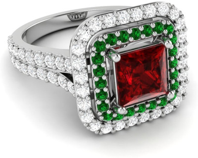 

Parshva Diam Silver Emerald Gold-plated Plated Ring, White