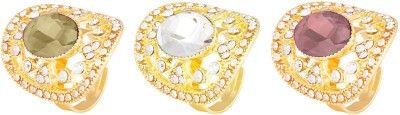 Shining Jewel Combo Gift Pack of 3 Brass Crystal Gold Plated Ring