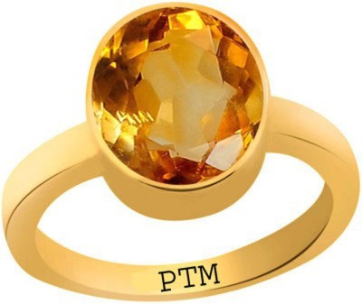 PTM Natural Citrine (Sunehla) Gemstone 10.25 Ratti or 9.32 Carat for Male and Female Panchdhatu 22K Gold Plated Alloy Ring
