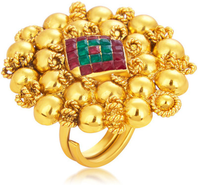 

Sukkhi Blossomy Designer Traditional Cocktail Invisible Setting Gold Plated American Diamond Alloy Gold-plated Plated Ring
