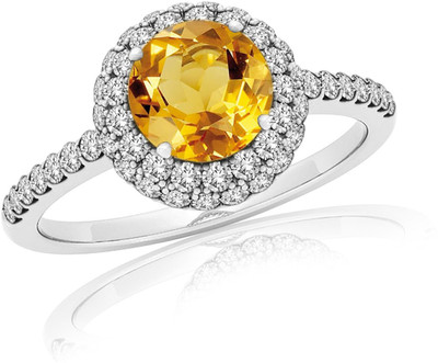 

Anopchand Tilokchand Jewellers Solitaire w/ Accents Sterling Silver Citrine, Cubic Zirconia Gold-plated Plated Ring, White