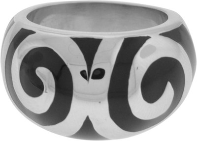 

Inox Jewelry Swirl Patterned Cocktail Stainless Steel Ring, Silver;black