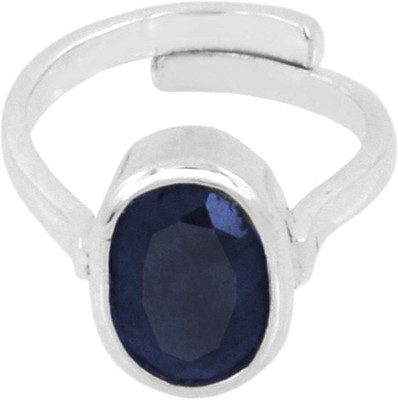 SMS Retail 7.25 Ratti Stone Sapphire Rhodium Plated Ring