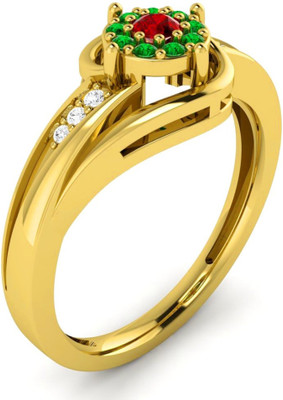 

Parshva Diam Ruby With Circular Emerald Halo Gemstone Silver Cubic Zirconia Gold-plated Plated Ring, Yellow