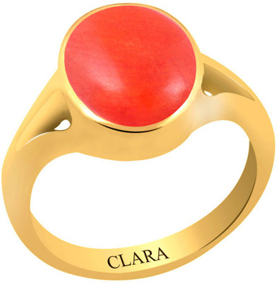 

Clara Coral Moonga 5.5 carat or 6.25ratti Panchdhatu Silver Coral Yellow Gold Plated Ring
