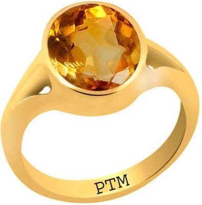 PTM Natural Citrine (Sunehla) Gemstone 3.25 Ratti or 2.96 Carat for Male and Female Panchdhatu 22K Gold Plated Alloy Ring