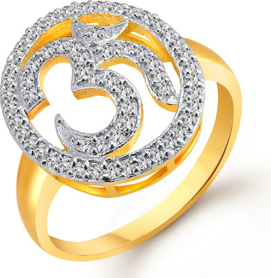 

Vighnaharta Spiritual Om Alloy Cubic Zirconia Gold-plated Plated Ring, White