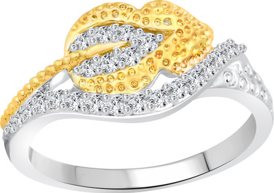 

Vighnaharta Designer Leaf Alloy Cubic Zirconia 18K White Gold Plated Ring, Silver