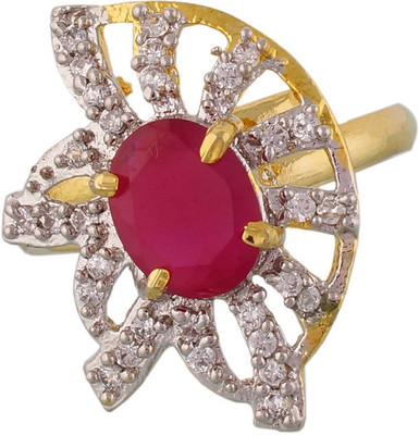 

Aarushi Alloy Cubic Zirconia, Beads Rhodium Plated Ring, White;red