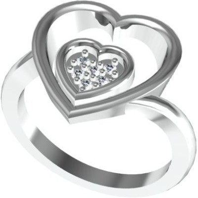 Kanak Jewels Couple Heart Diamond Studded Designed Gifts for Girls and Women Brass Cubic Zirconia Silver Plated Ring