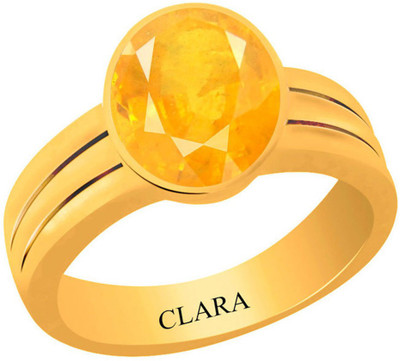 

Clara Yellow Sapphire Pukhraj 5.5 carat or 6.25ratti Panchdhatu Silver Sapphire Yellow Gold Plated Ring