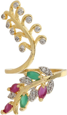 Moda Stella American Diamond 24 Karat Gold Plated Adjustable Ruby & Panna Looking Ladies Ring Brass 24K Yellow Gold, Rhodium Plated Ring available at flipkart for Rs.149