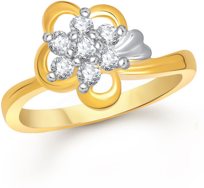 

Meenaz Royal Flower Shape Rhodium Alloy Cubic Zirconia Ring, Gold