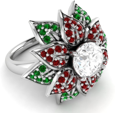 

Ciemme Gemstone Collection Ruby With Emerald Floral Cocktail Silver Ruby Gold-plated Plated Ring, White