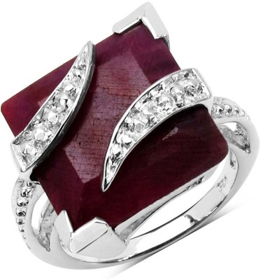 Johareez Sterling Silver Ruby Rhodium Plated Ring