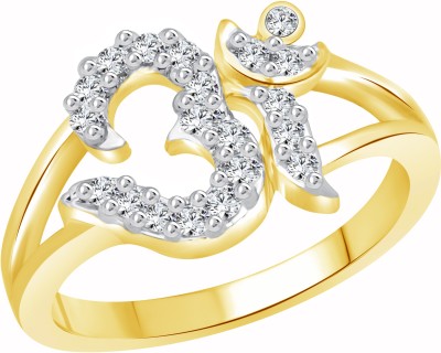 VIGHNAHARTA Golden Shine OM Alloy Cubic Zirconia Gold Plated Ring