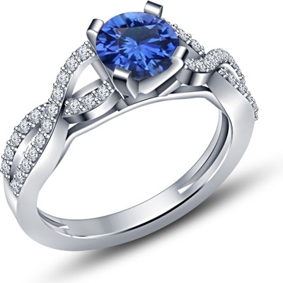 

Vorra Fashion Anniversary Twisted Shank Sterling Silver Sapphire, Cubic Zirconia Platinum Plated Ring, Blue;white