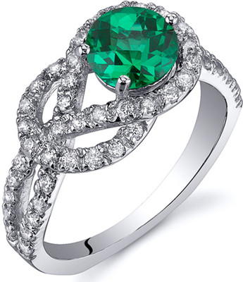 

Peora Gracefully Exquisite Sterling Silver Emerald Rhodium Plated Ring, Green