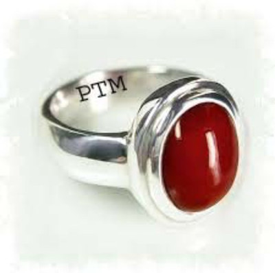PTM Certified Coral (Moonga) Gemstone 3.25 Ratti or 2.96 Carat for Male Sterling Silver Ring