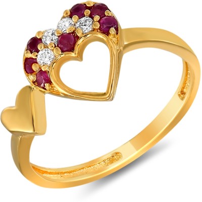 mahi Sweetheart Alloy, Brass Cubic Zirconia, Ruby Gold Plated Ring